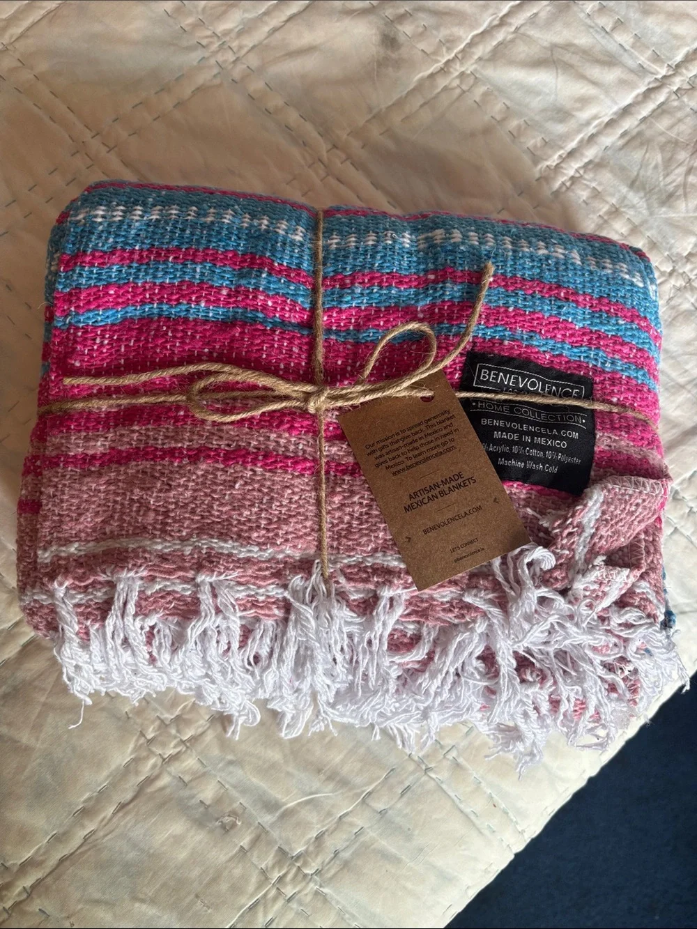 BRAND NEW cotton candy pink & blue boho Mexican blanket * beach * yoga *